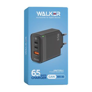 Сетевое зарядное устройство Walker WH-45 65W GAN (PD USB-C 65W, PD USB-C 30W, QC3.0 USB-A 18W) black - 919397 Сетевое зарядное устройство Walker WH-45 65W GAN (PD USB-C 65W, PD USB-C 30W, QC3.0 USB-A 18W) black - 919397
